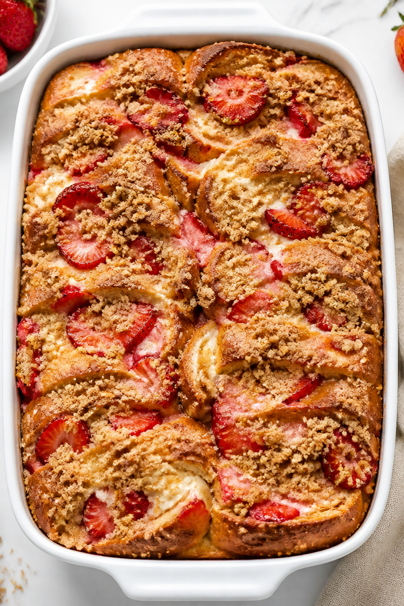 Baked Strawberry Cheesecake French Toast Bake with Streusel
