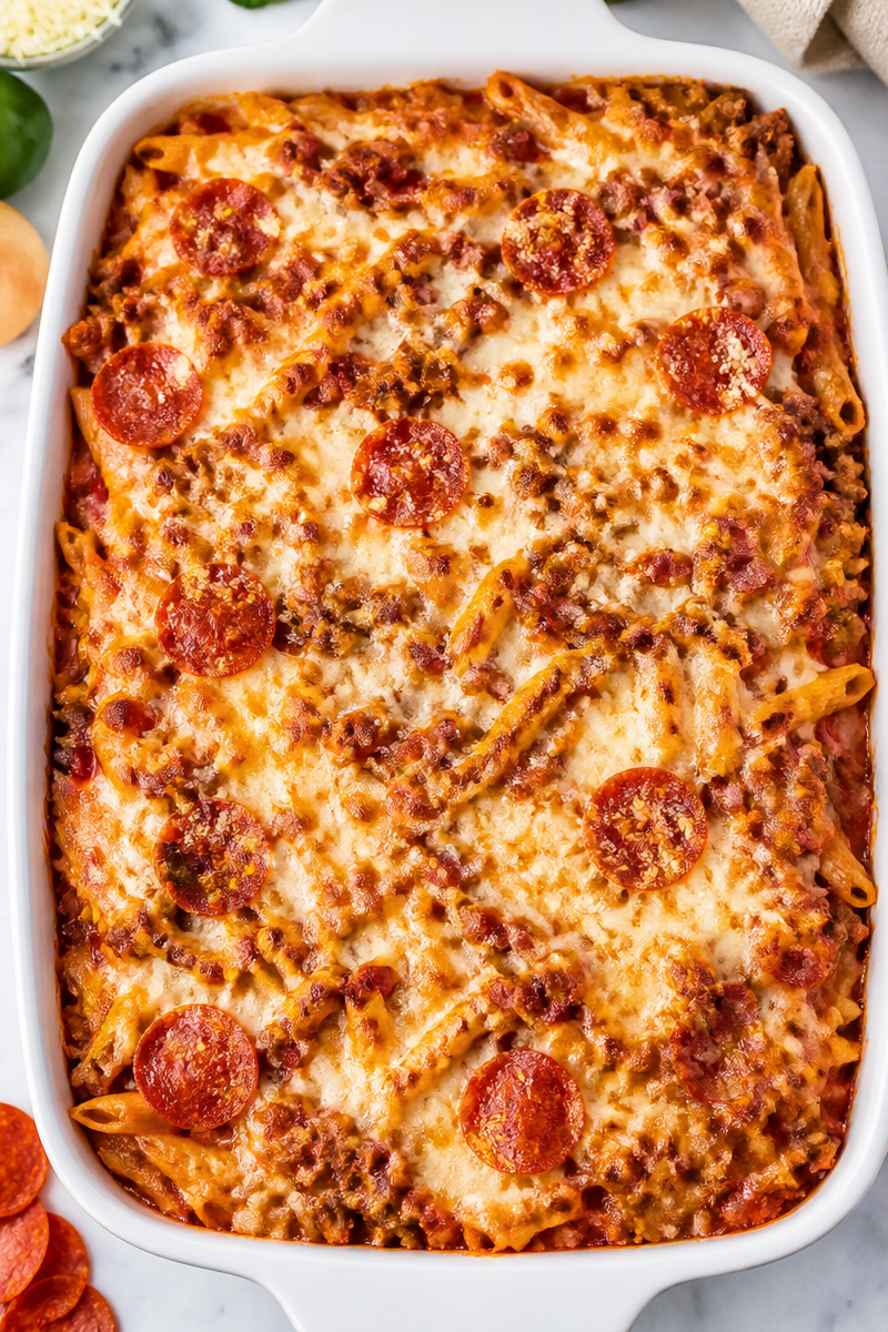 Ultimate Meat Lovers Pizza Casserole with Bacon and Pepperoni