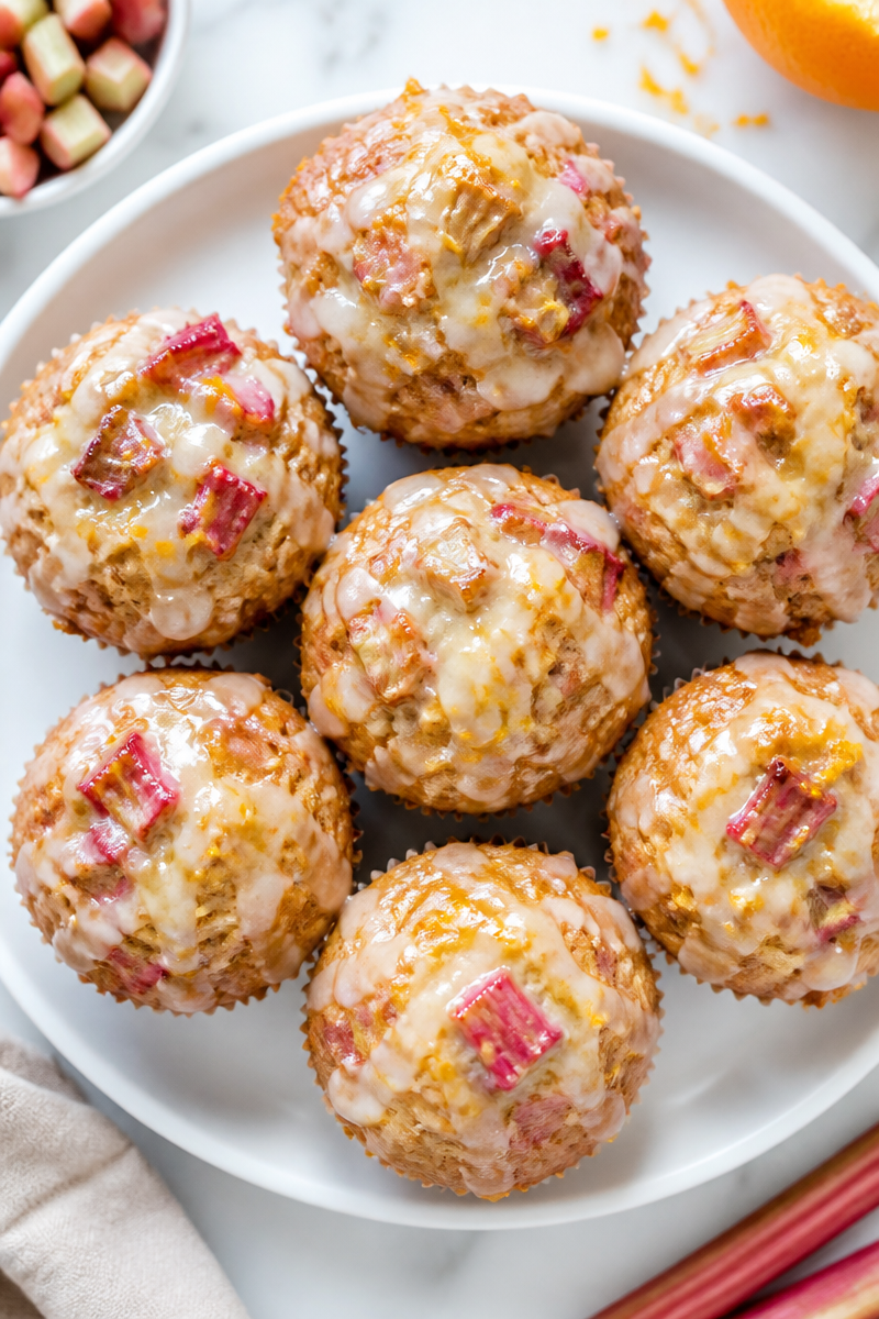 Upside Down Rhubarb Muffins with Orange Zest Glaze