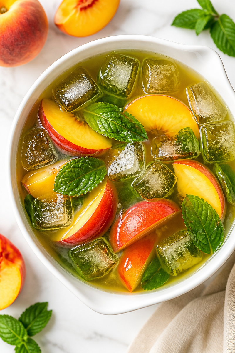 Refreshing Iced Green Tea with Peach and Mint