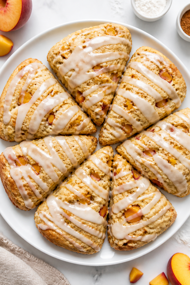 Sourdough Discard Peach Cobbler Scones with Vanilla Drizzle