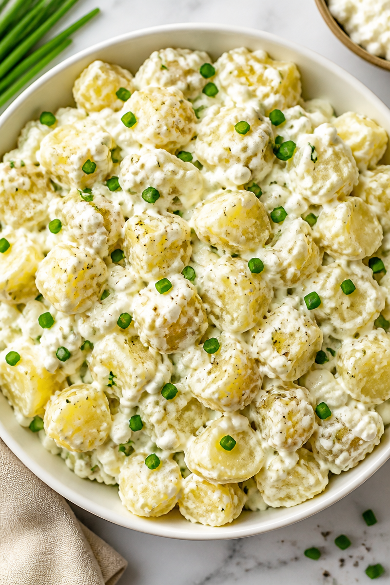 High Protein Potato Salad with Cottage Cheese and Chives