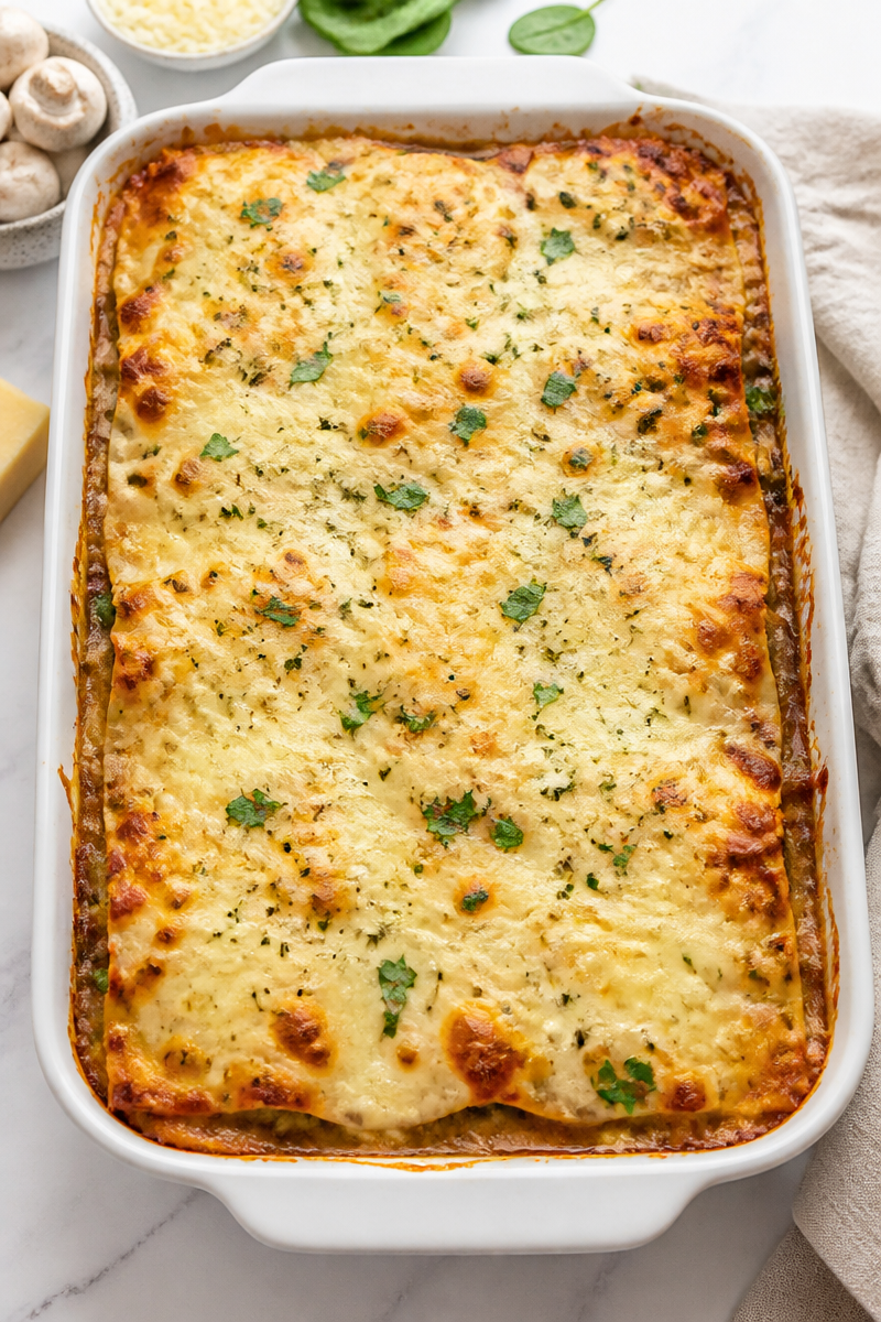 Creamy Chicken Alfredo Lasagna with Mushroom and Spinach