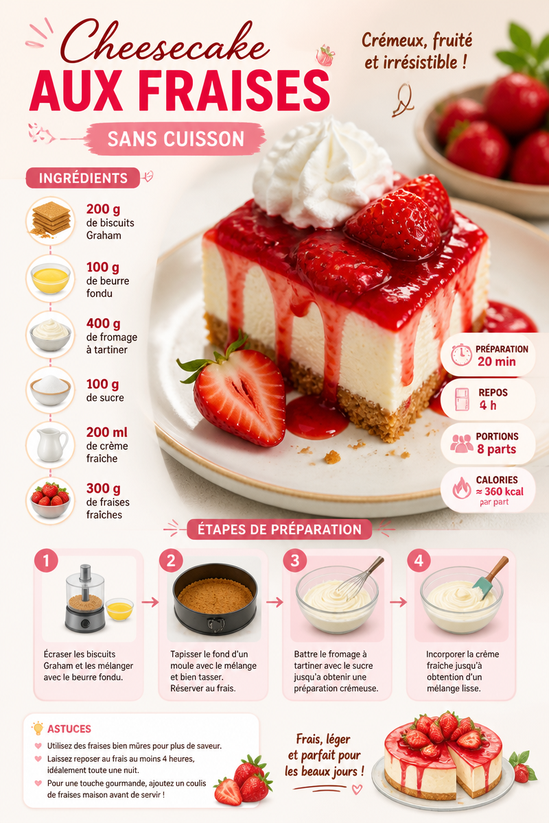 Cheesecake aux fraises sans cuisson
