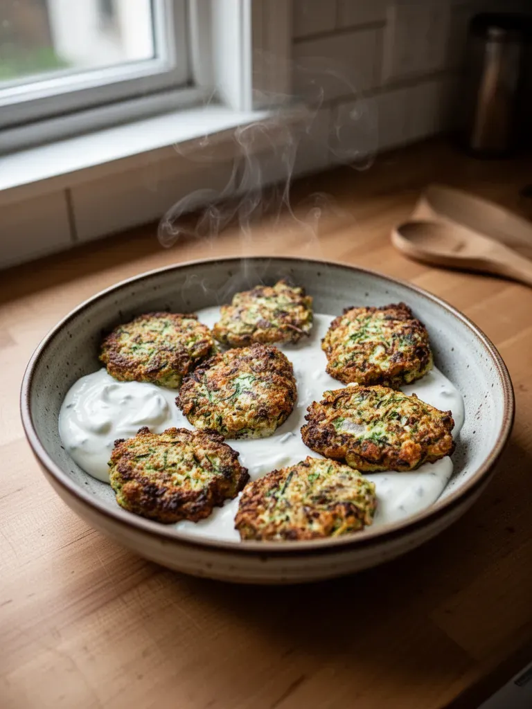 Zucchini and Feta Fritters with Garlic Yogurt Sauce