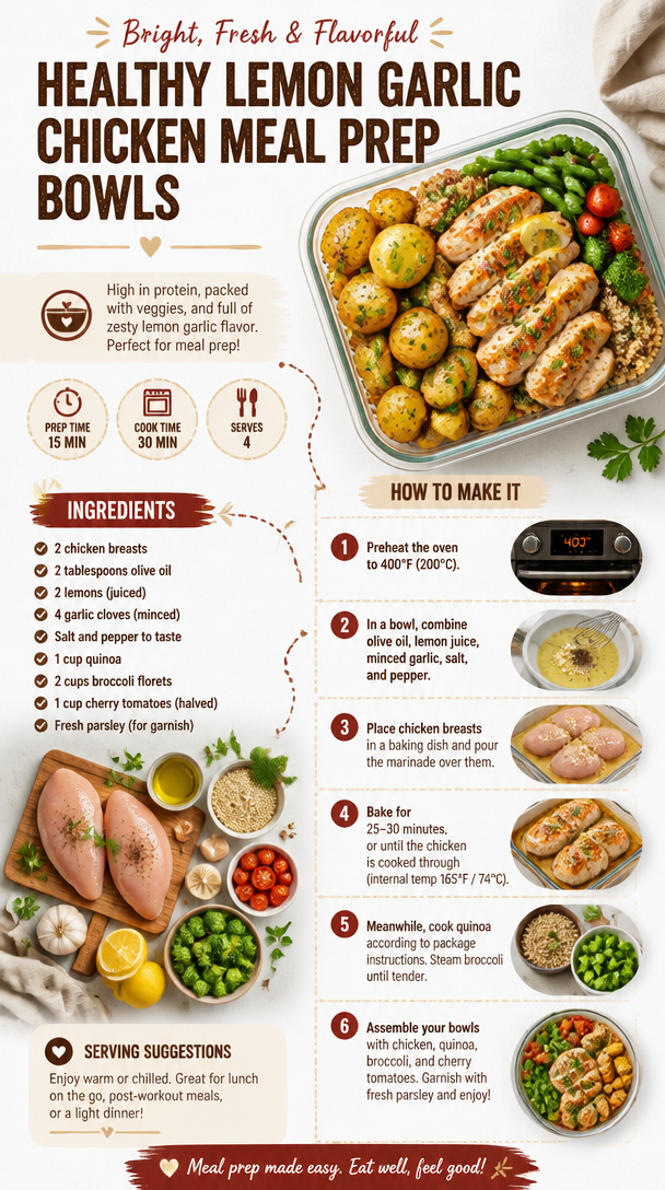 Healthy Lemon Garlic Chicken Meal Prep Bowls