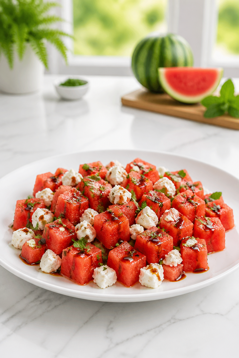 Fresh Watermelon Feta Salad with Balsamic Glaze