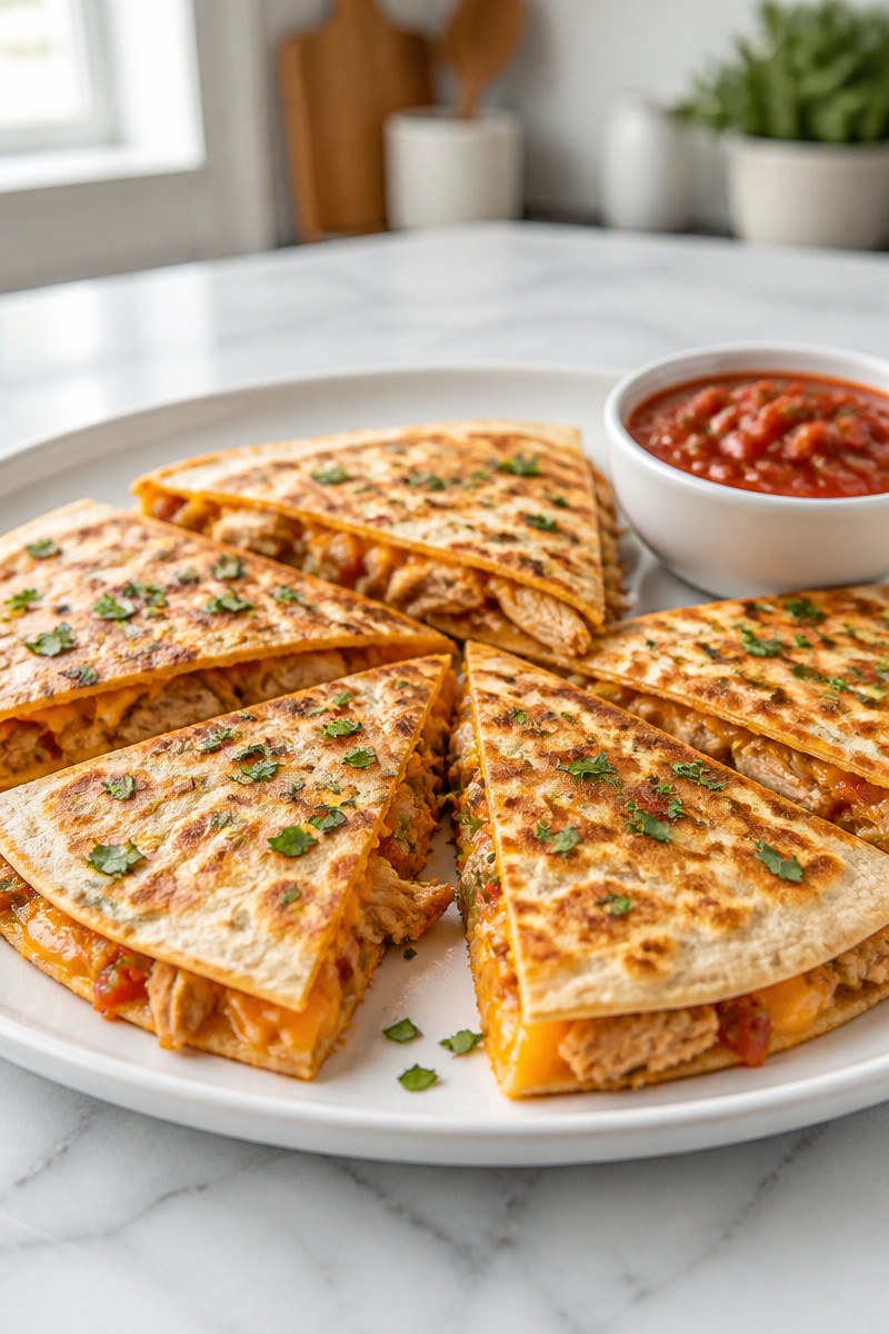 Authentic Chicken Quesadilla with Cheddar and Salsa