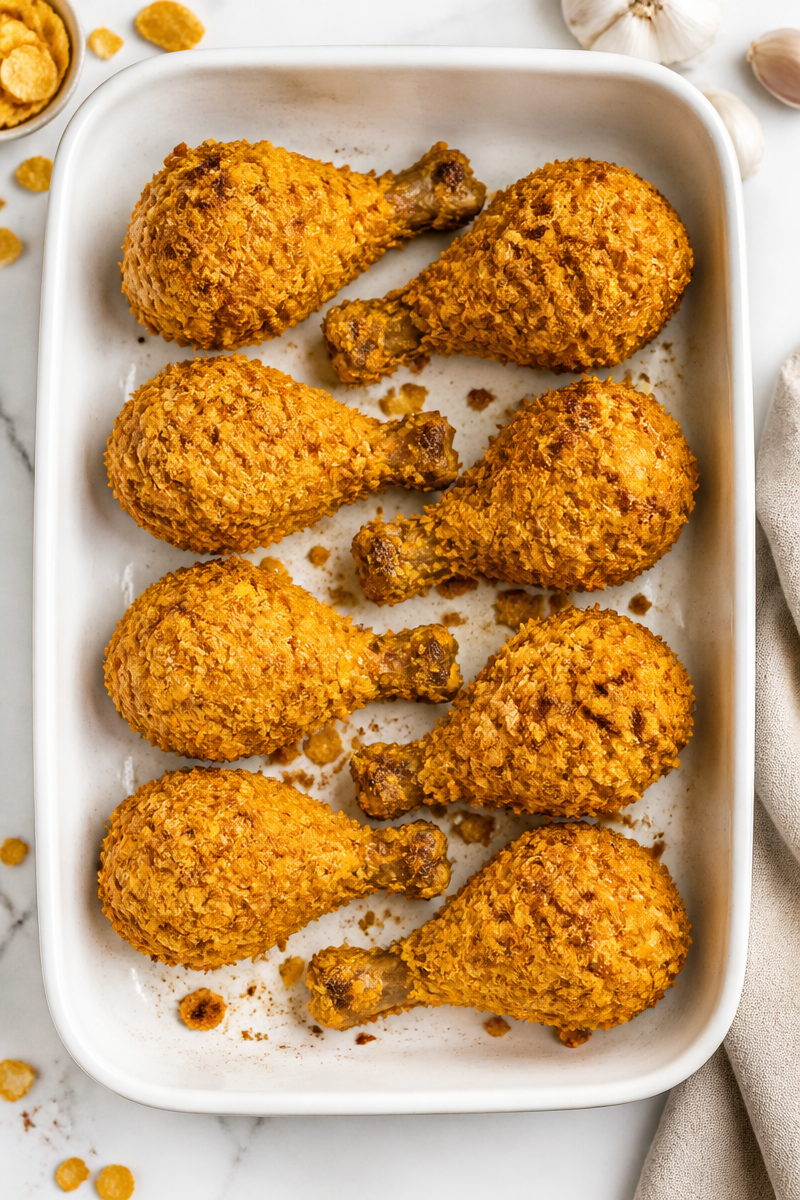 Crispy Cornflake Crusted Baked Chicken Drumsticks