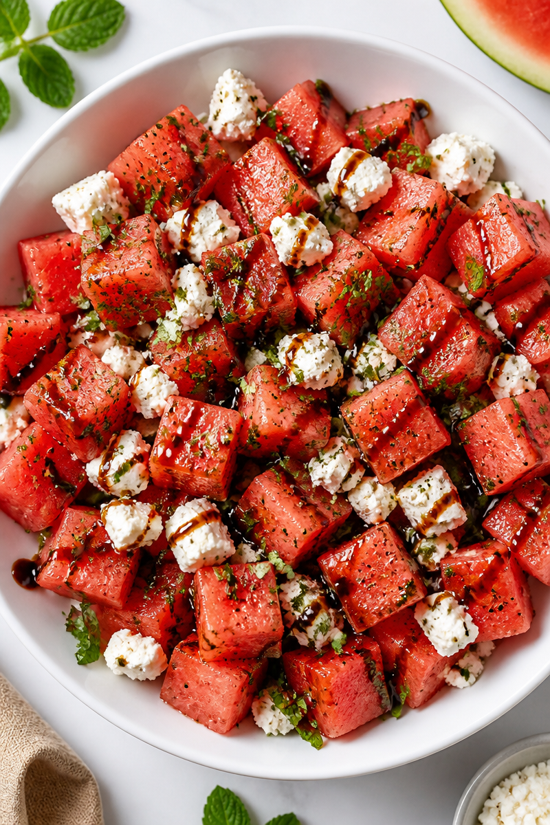 Fresh Watermelon Feta Salad with Balsamic Glaze