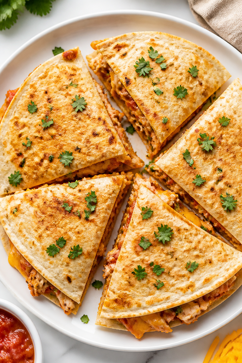 Authentic Chicken Quesadilla with Cheddar and Salsa