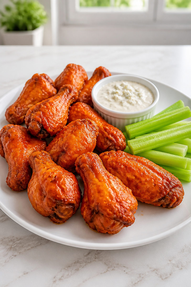 Crispy Air Fryer Buffalo Chicken Wings with Celery Sticks