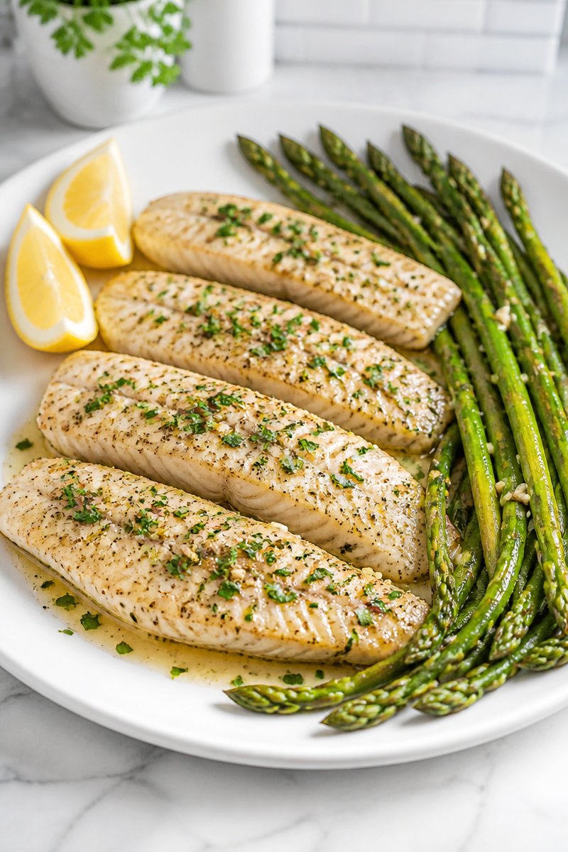 Easy Garlic Butter Baked Tilapia with Asparagus