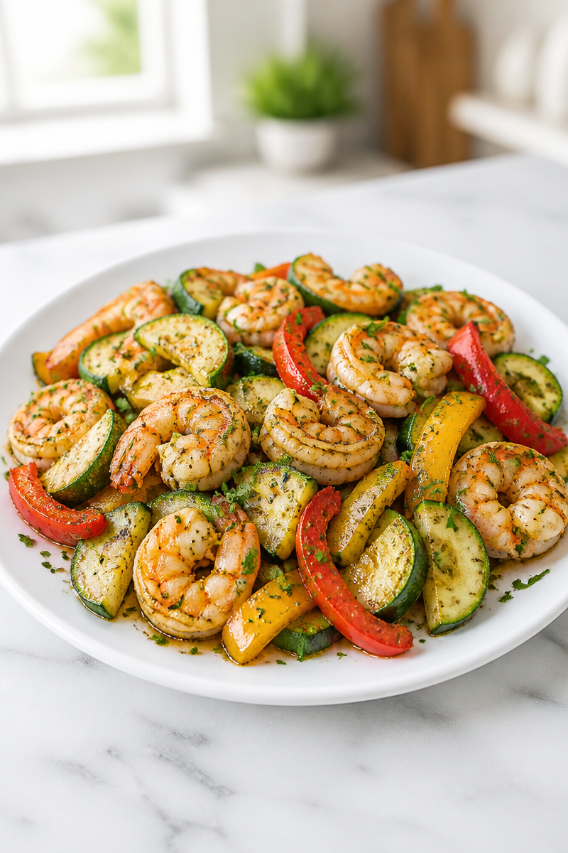 Sheet Pan Garlic Herb Shrimp with Zucchini and Bell Peppers