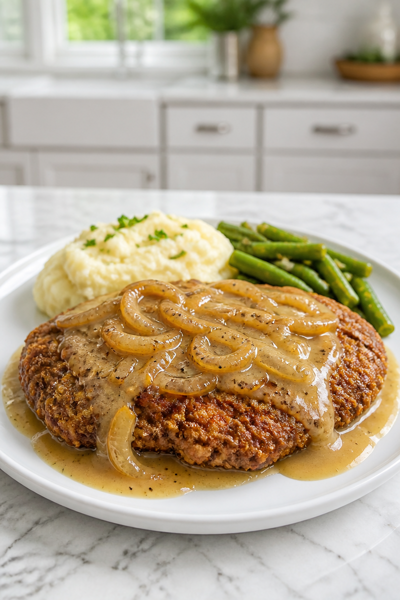 Classic Southern Chicken Fried Steak with Onion Gravy