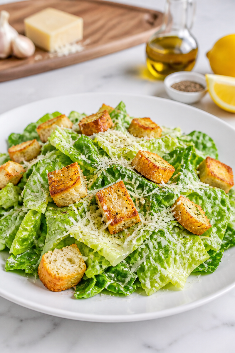 Fresh Caesar Salad with Homemade Croutons and Parmesan