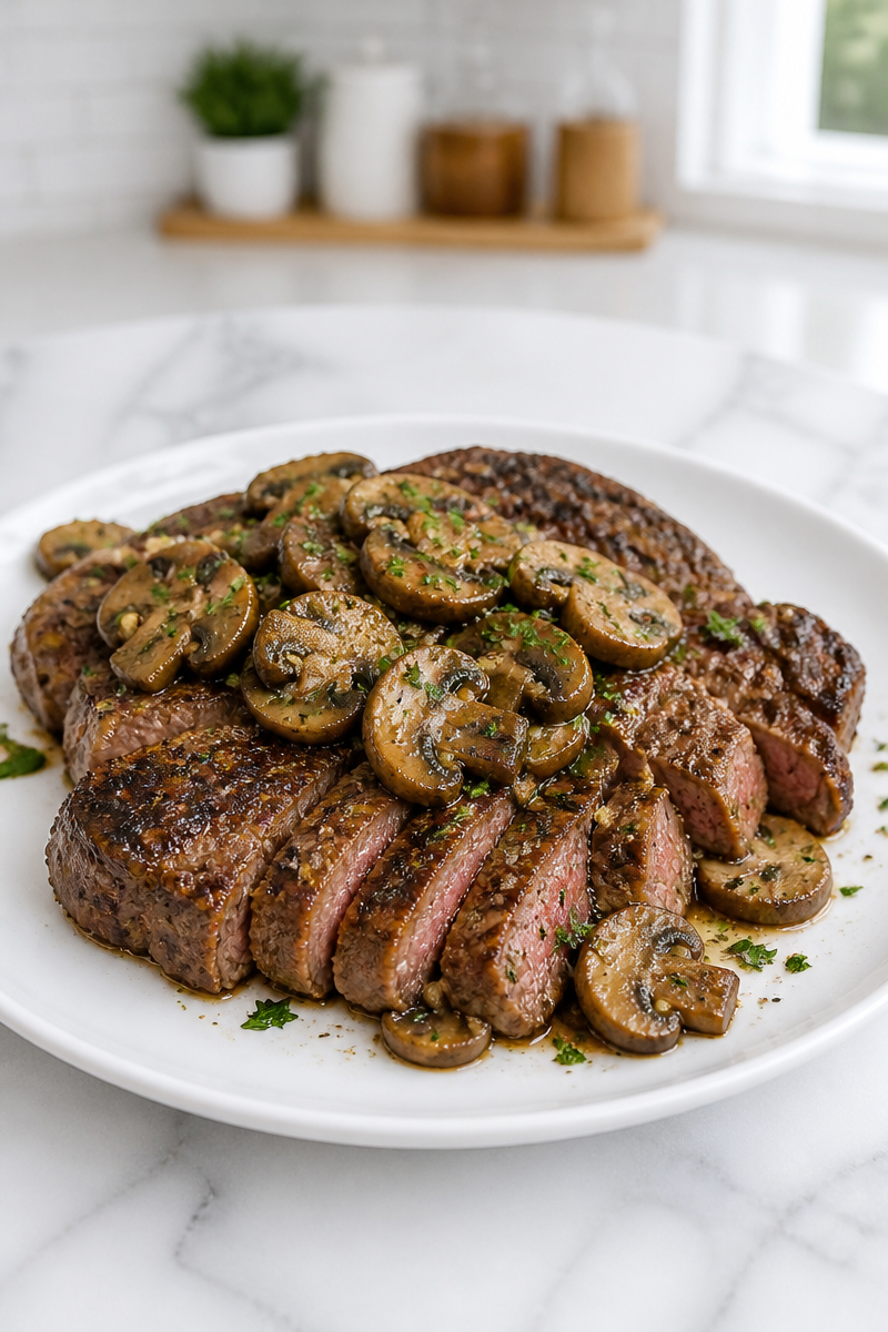 Juicy Garlic Butter Ribeye Steak with Mushrooms