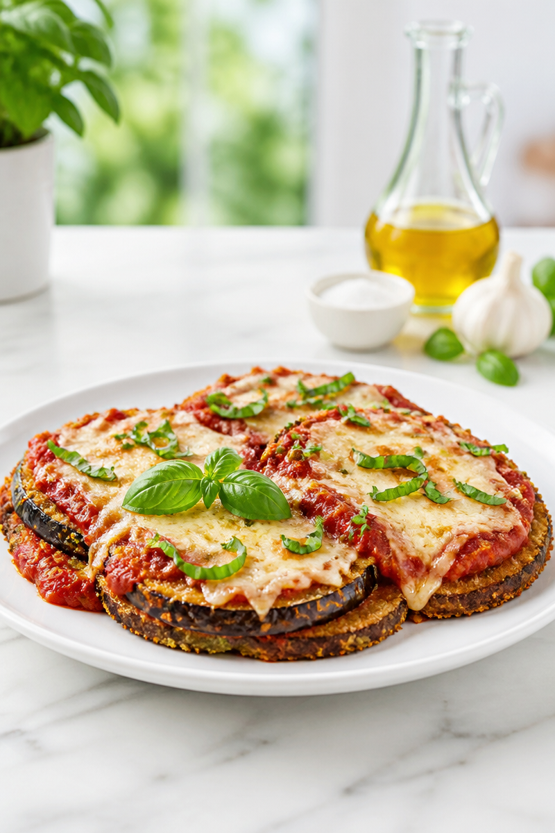 Crispy Baked Eggplant Parmesan Slices