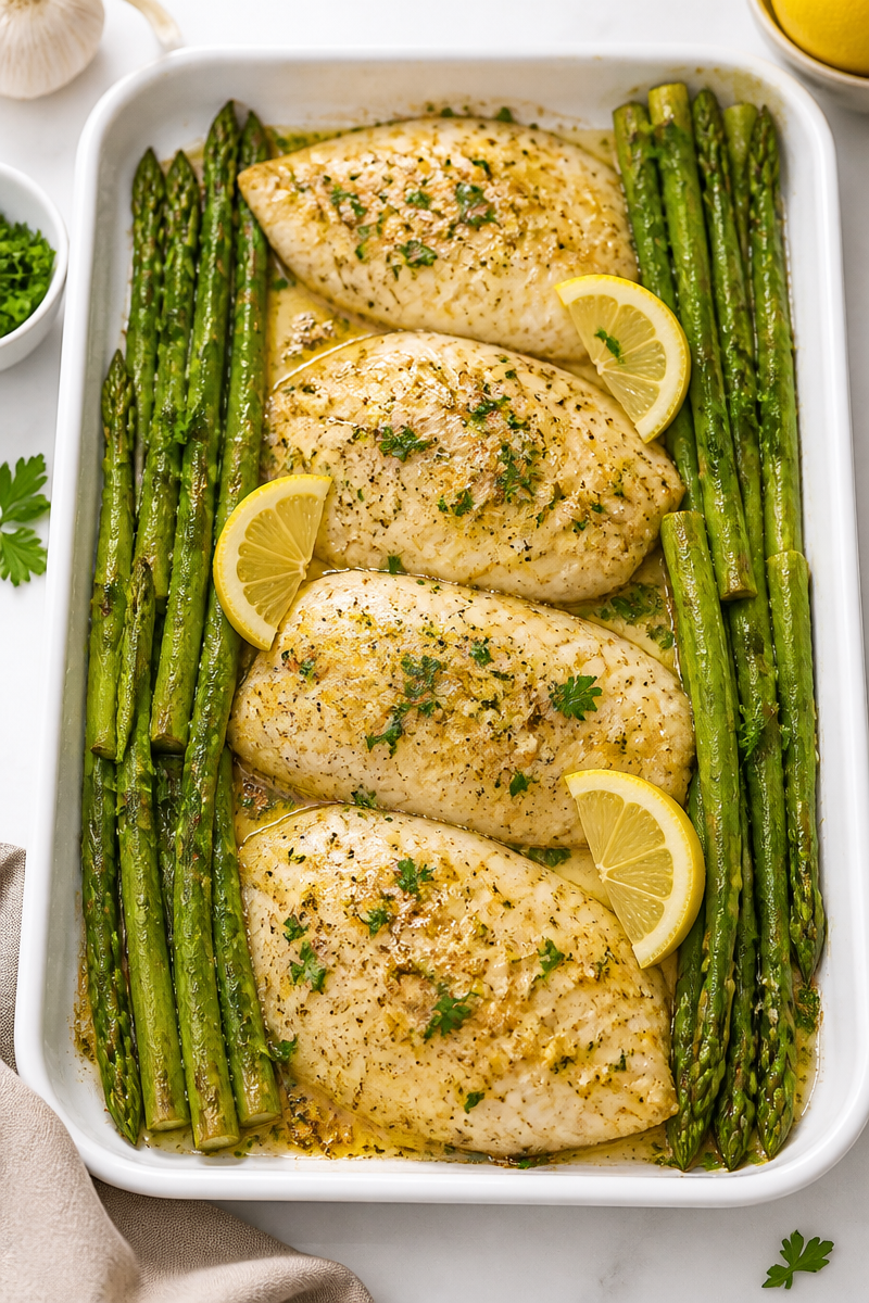Easy Garlic Butter Baked Tilapia with Asparagus