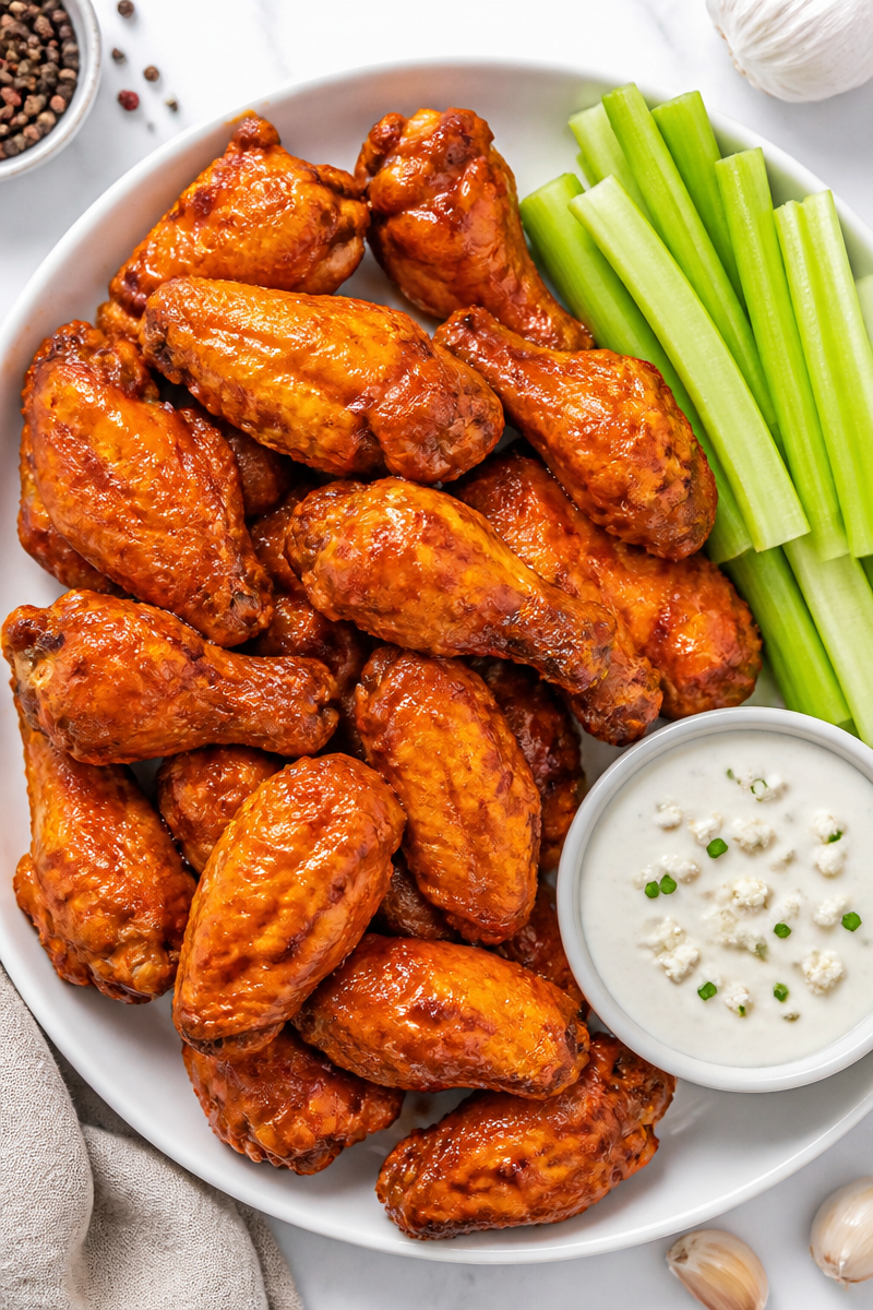 Crispy Air Fryer Buffalo Chicken Wings with Celery Sticks