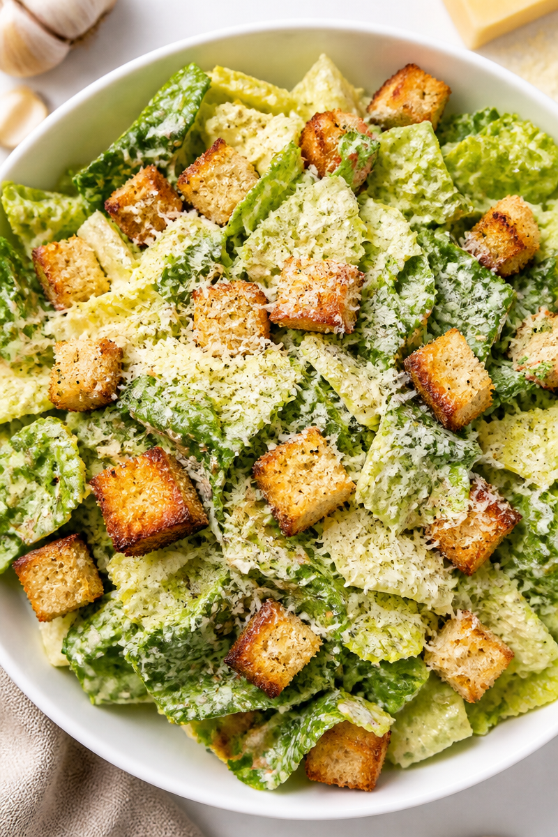 Fresh Caesar Salad with Homemade Croutons and Parmesan
