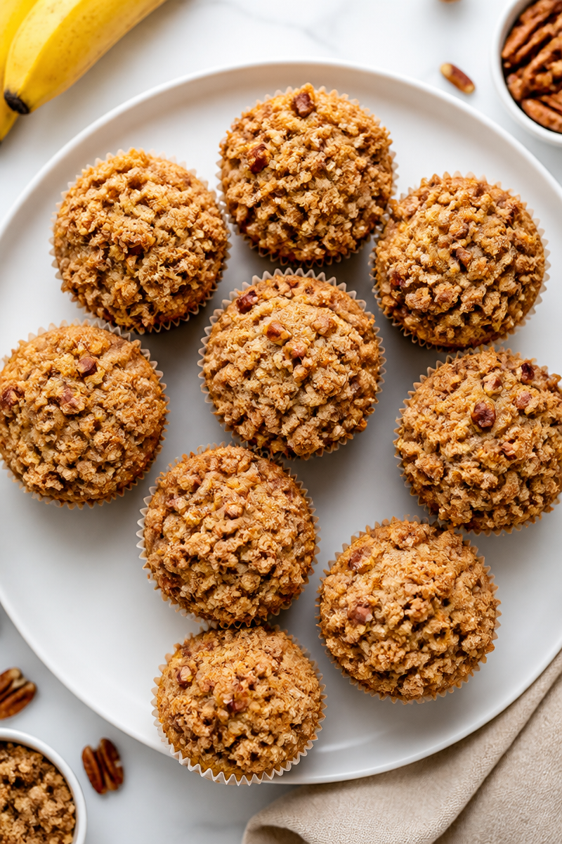 Fluffy Banana Nut Muffins with Pecan Streusel