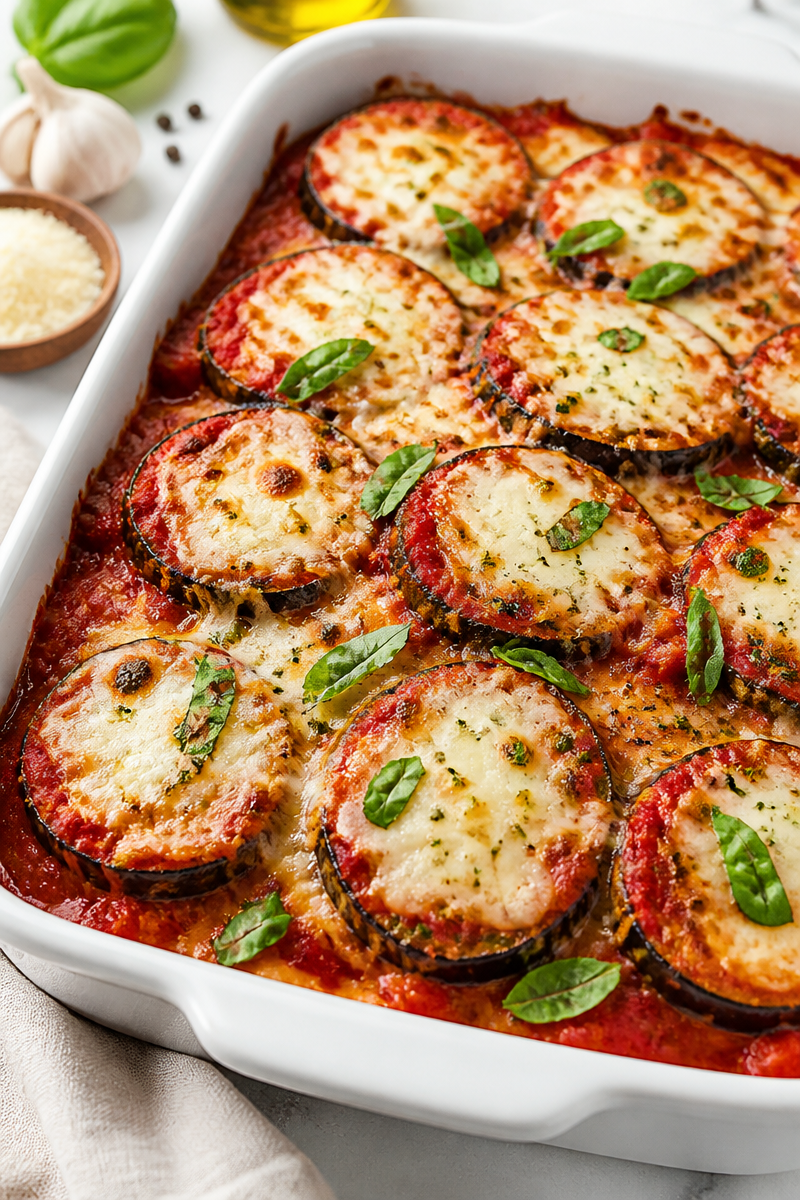 Crispy Baked Eggplant Parmesan Slices