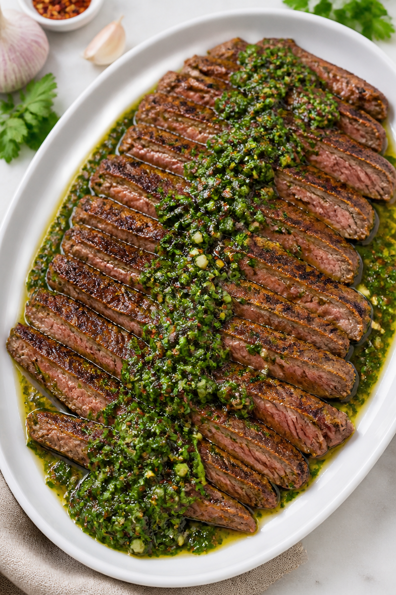 Juicy Garlic Butter Flank Steak with Chimichurri Sauce 6 Juicy Garlic Butter Flank Steak with Chimichurri Sauce