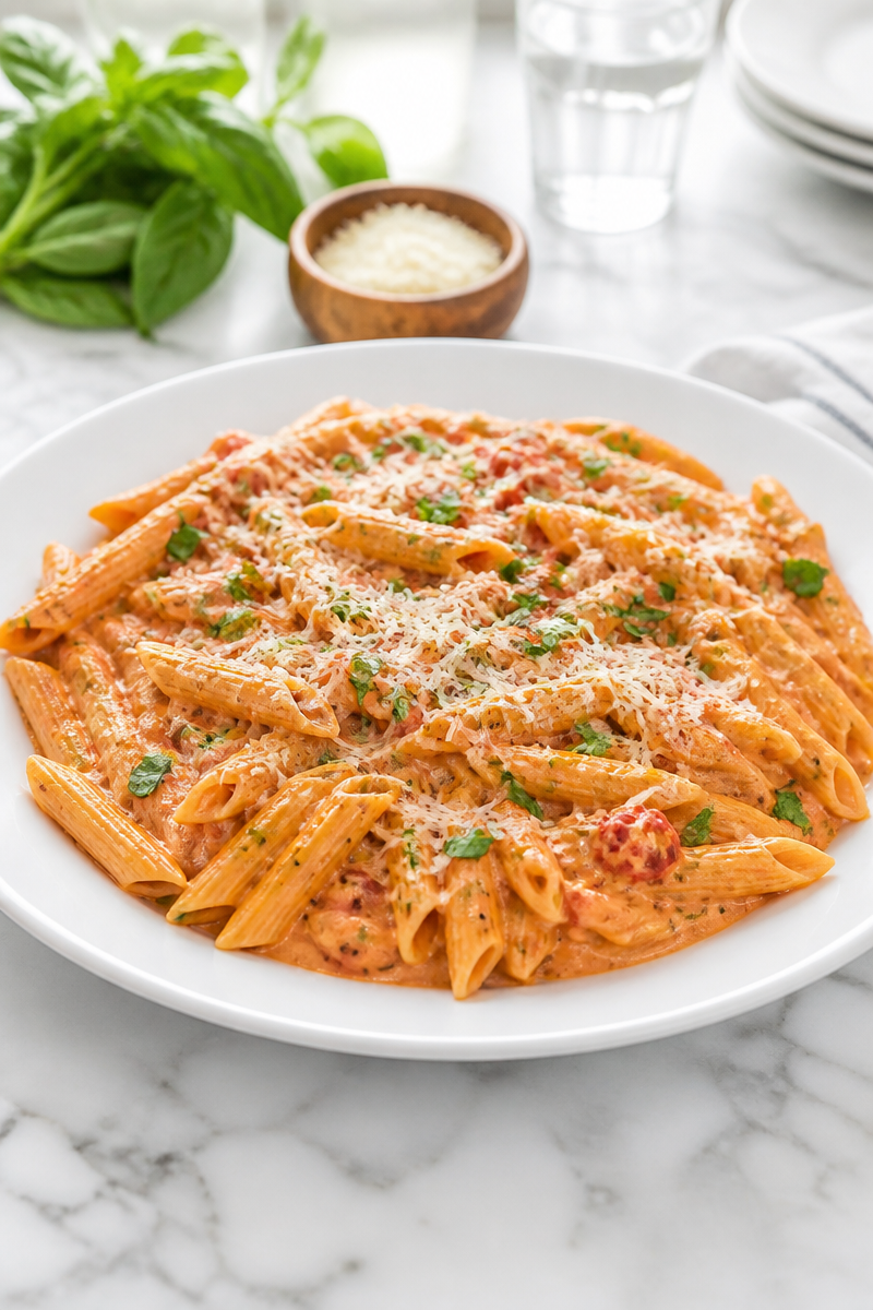 One-Pot Creamy Tomato Basil Pasta with Parmesan