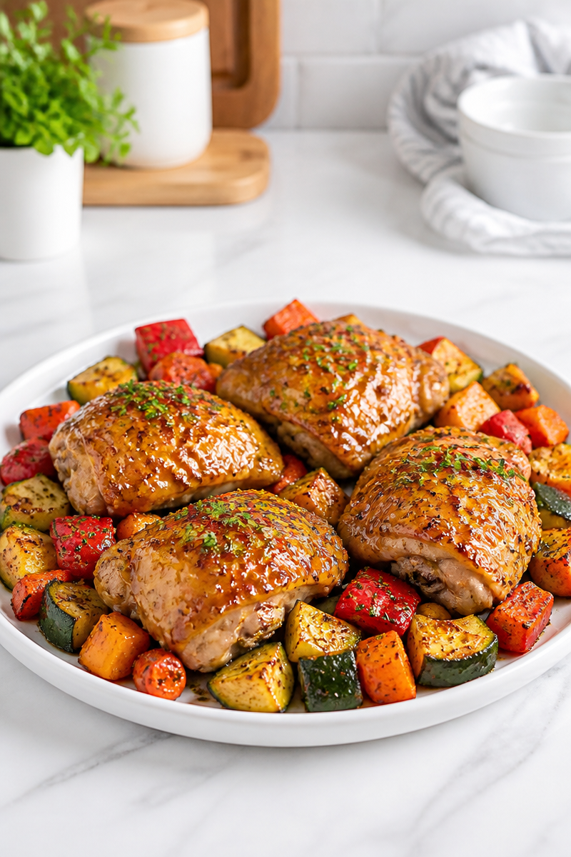 Sheet Pan Honey Mustard Chicken with Roasted Vegetables