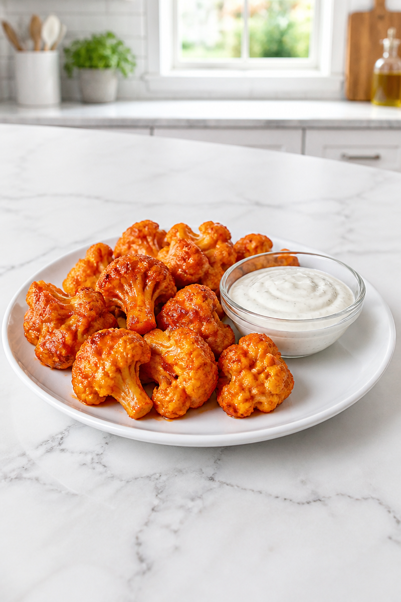 Crispy Buffalo Cauliflower Bites with Ranch Dip