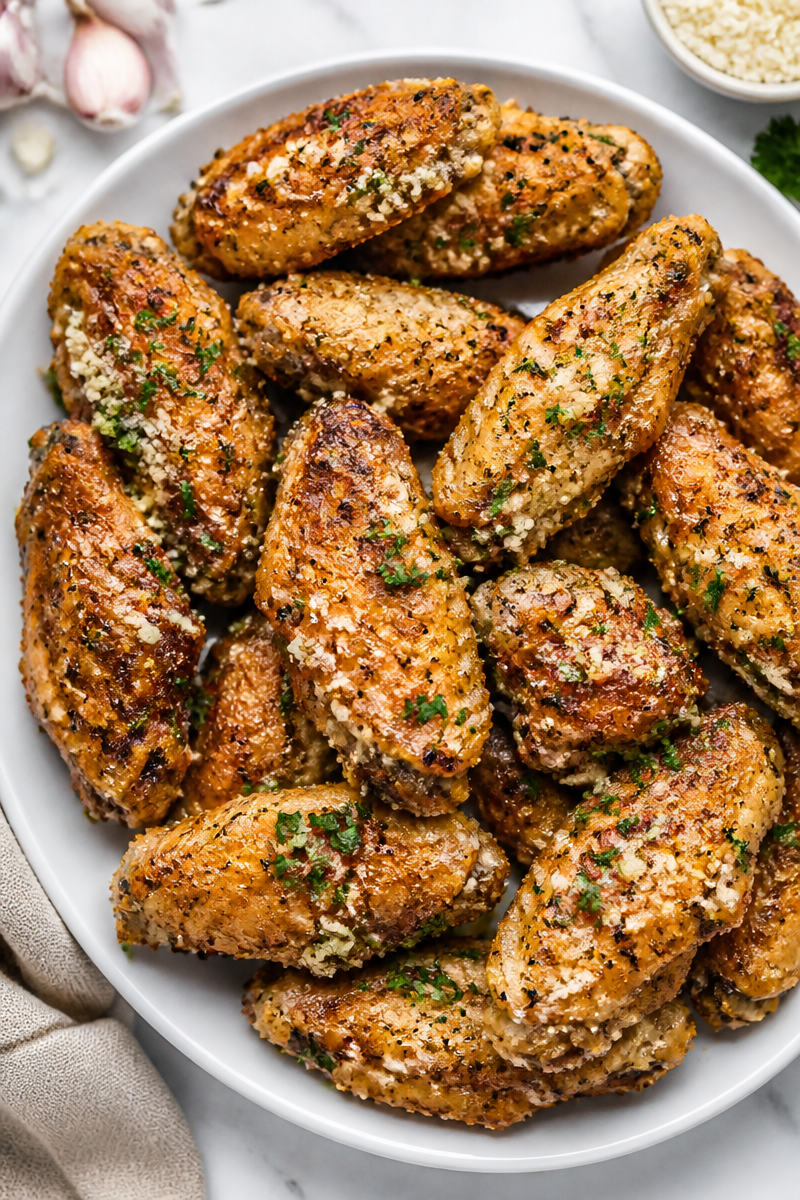 Crispy Air Fryer Chicken Wings with Garlic Parmesan Sauce