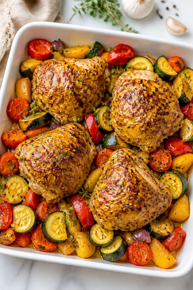 Sheet Pan Honey Mustard Chicken with Roasted Vegetables