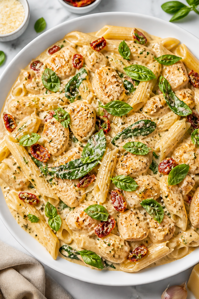 Creamy Tuscan Garlic Chicken Pasta with Sun-Dried Tomatoes