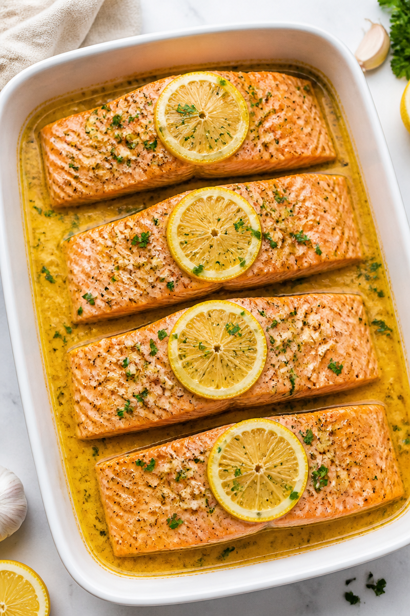 Easy Lemon Garlic Butter Baked Salmon Fillet