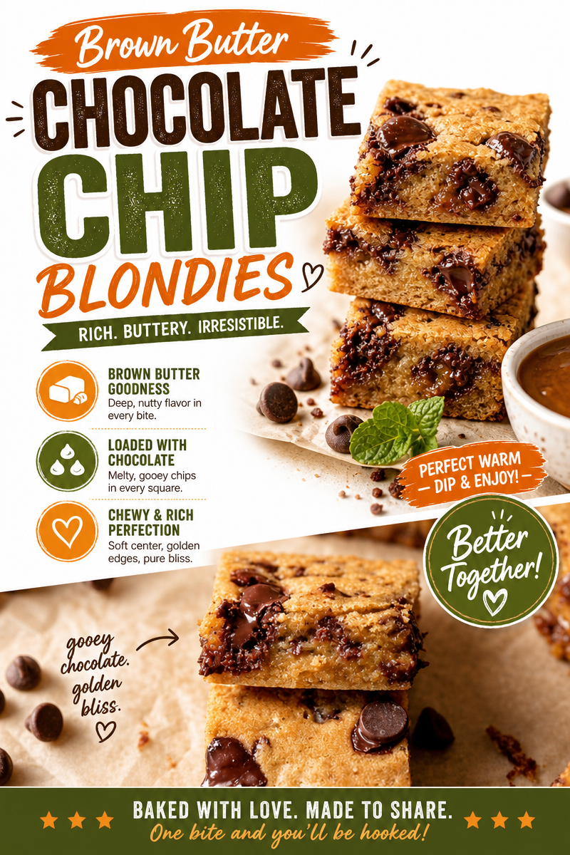 Brown Butter Chocolate Chip Blondies Recipe chocolate chip blondies Brown Butter Chocolate Chip Blondies Recipe