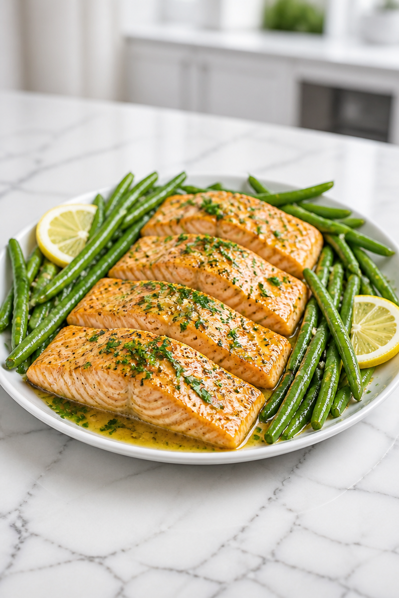 Sheet Pan Garlic Butter Salmon and Green Bean