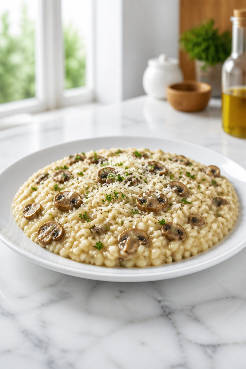 One-Pot Creamy Mushroom and Parmesan Risotto One-Pot Creamy Mushroom and Parmesan Risotto