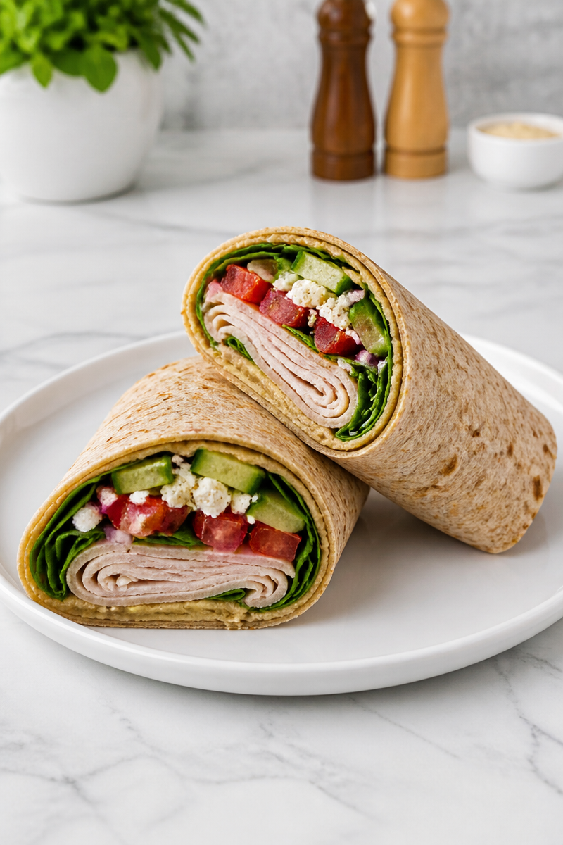 Healthy Mediterranean Turkey Wrap with Hummus Healthy Mediterranean Turkey Wrap with Hummus