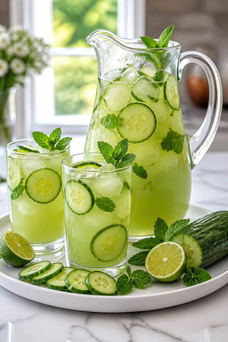 Refreshing Cucumber Mint Limeade Drink