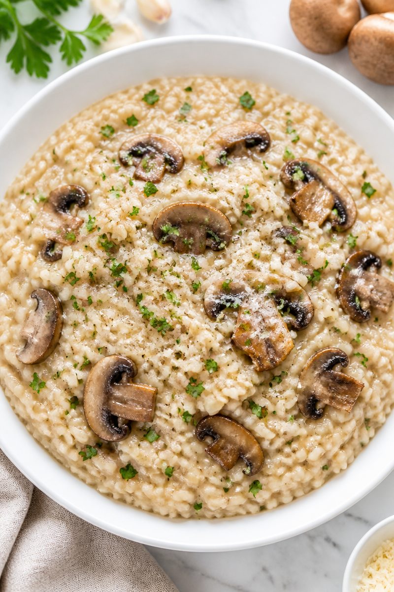 One-Pot Creamy Mushroom and Parmesan Risotto One-Pot Creamy Mushroom and Parmesan Risotto