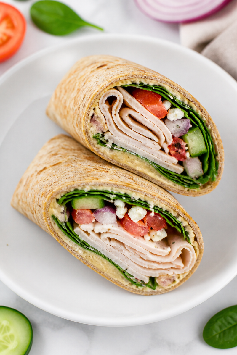 Healthy Mediterranean Turkey Wrap with Hummus Healthy Mediterranean Turkey Wrap with Hummus