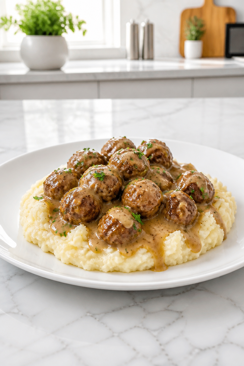 Creamy Swedish Meatball with Mashed Potato