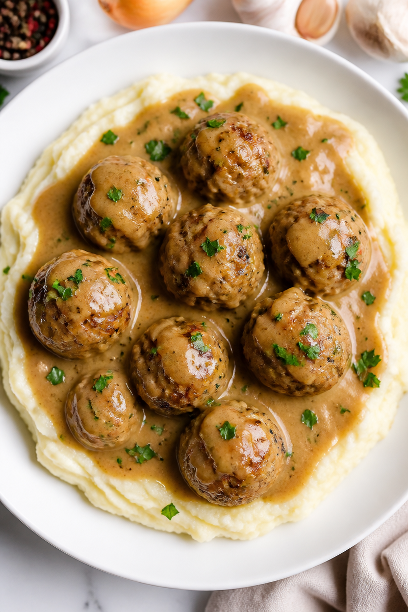 Creamy Swedish Meatball with Mashed Potato