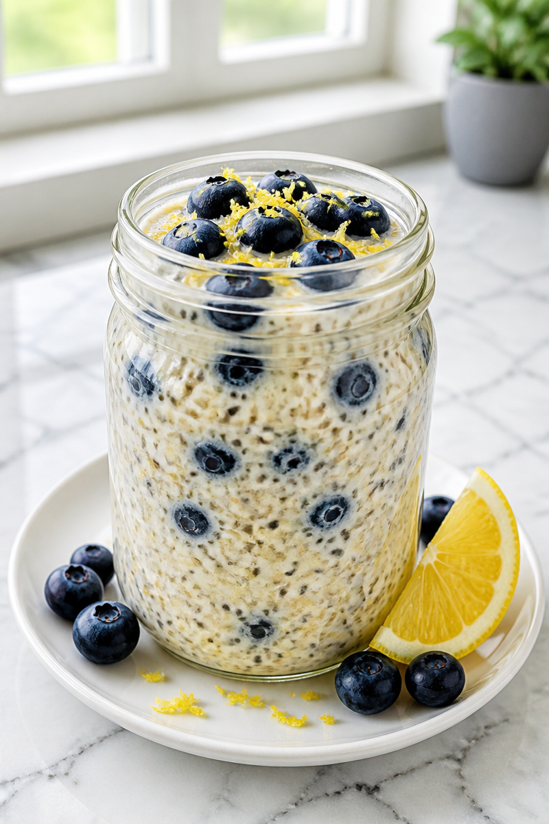 Healthy Lemon Blueberry Overnight Oat Jar