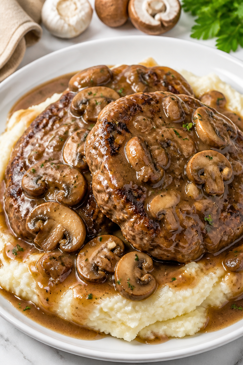 Classic Beef and Mushroom Salisbury Steak 6 Classic Beef and Mushroom Salisbury Steak