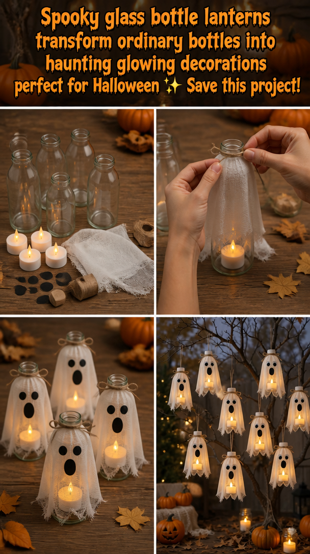Spooky glass bottle lanterns transform ordinary bottles into haunting glowing decorations perfect for Halloween ✨ Save this project!