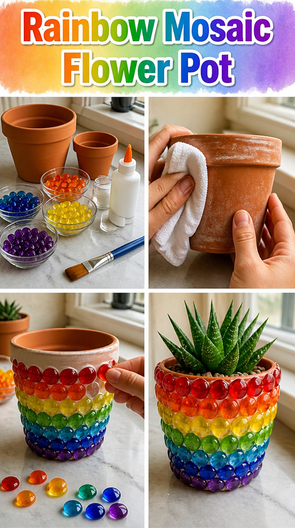 Rainbow Mosaic Flower Pot