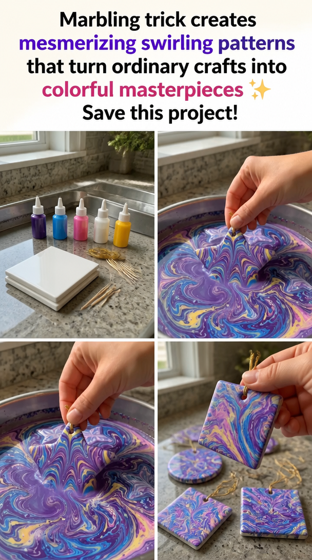 Marbling trick creates mesmerizing swirling patterns that turn ordinary crafts into colorful masterpieces ✨ Save this project!