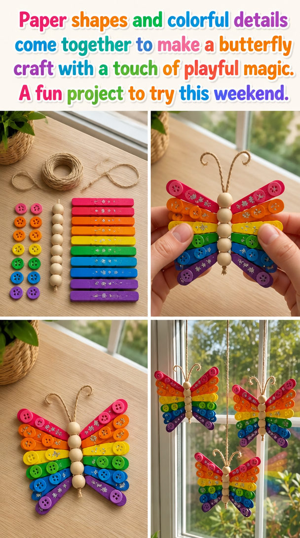 Paper shapes and colorful details come together to make a butterfly craft with a touch of playful magic. A fun project to try this weekend.
